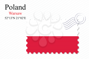 poland stamp design over stripy background, abstract vector art illustration, image contains transparency