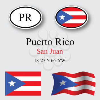 puerto rico icons set against gray background, abstract vector art illustration, image contains transparency
