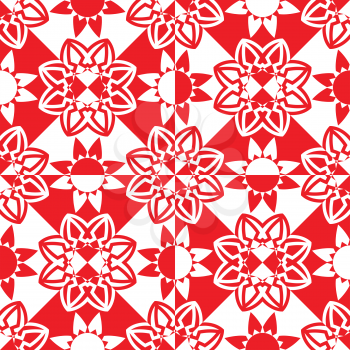 red white flowers pattern, abstract seamless texture, vector art illustration
