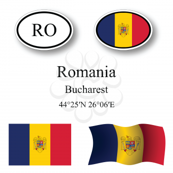 romania icons set against white background, abstract vector art illustration, image contains transparency