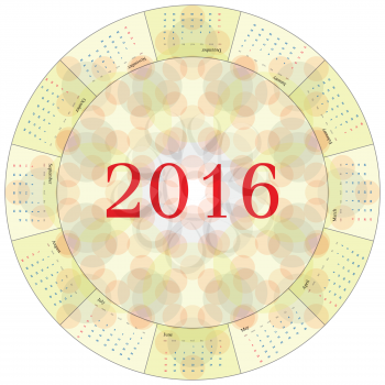 round bubbles calendar 2016 over white background, abstract vector art illustration
