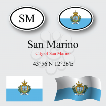 san marino icons set against gray background, abstract vector art illustration, image contains transparency