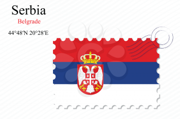 serbia stamp design over stripy background, abstract vector art illustration, image contains transparency