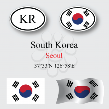 south korea icons set against gray background, abstract vector art illustration, image contains transparency