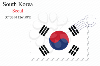 south korea stamp design over stripy background, abstract vector art illustration, image contains transparency