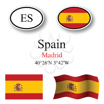 spain icons set against white background, abstract vector art illustration, image contains transparency