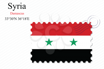 syria stamp design over stripy background, abstract vector art illustration, image contains transparency