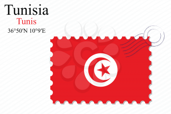 tunisia stamp design over stripy background, abstract vector art illustration, image contains transparency