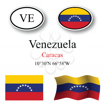 venezuela icons set against white background, abstract vector art illustration, image contains transparency