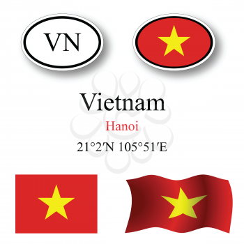 vietnam icons set against white background, abstract vector art illustration, image contains transparency