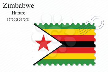 zimbabwe stamp design over stripy background, abstract vector art illustration, image contains transparency