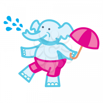 Royalty Free Clipart Image of a Dancing Elephant With an Umbrella