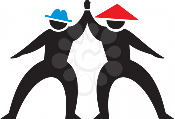 Royalty Free Clipart Image of Two Silhouettes Joining Hands