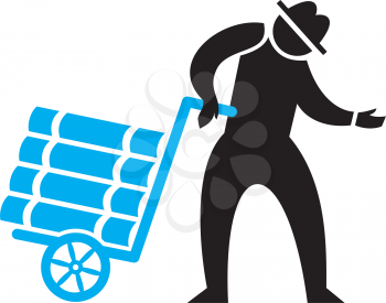 Royalty Free Clipart Image of a Man With a Dolly
