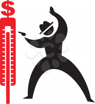 Royalty Free Clipart Image of a Silhouette at a Temperature Gauge With a Dollar Sign