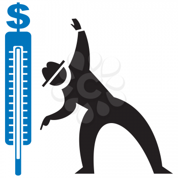Royalty Free Clipart Image of a Silhouette at a Fundraising Thermometer