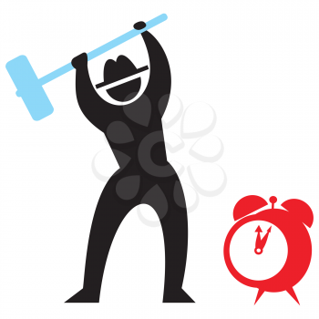 Royalty Free Clipart Image of a Silhouette About to Hit a Clock With a Hammer