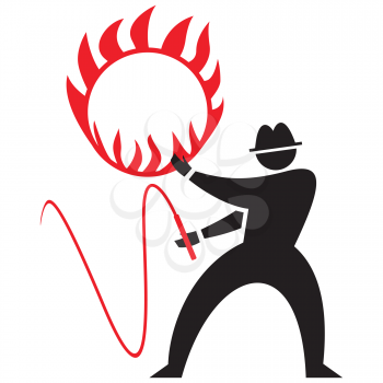Royalty Free Clipart Image of a Silhouette Lion Tamer With a Ring of Fire