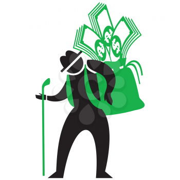 Royalty Free Clipart Image of a Silhouette With a Bag of Money