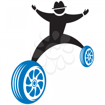 Royalty Free Clipart Image of a Silhouette on Wheels