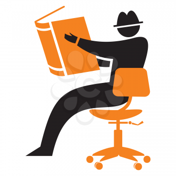 Royalty Free Clipart Image of a Silhouette in an Office Chair With a Book