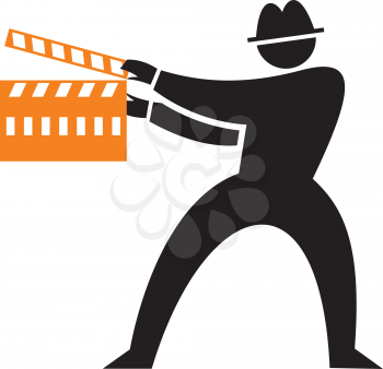 Royalty Free Clipart Image of a Silhouette With a Clapper Board