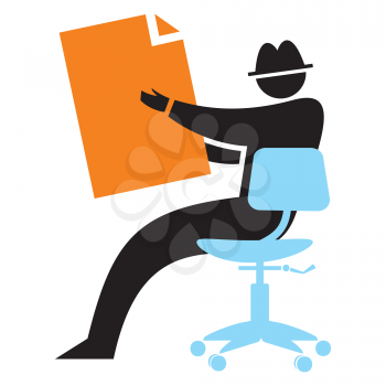 Royalty Free Clipart Image of a Silhouette in a Chair With Paper
