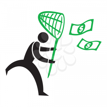 Royalty Free Clipart Image of a Man Chasing Money With a Net