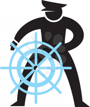Royalty Free Clipart Image of a Man at the Helm