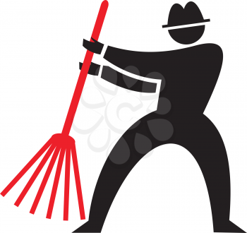 Royalty Free Clipart Image of a Silhouette With a Rake