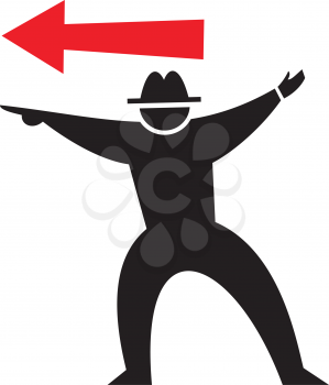 Royalty Free Clipart Image of a Man Pointing in the Direction of an Arrow
