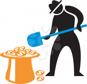 Royalty Free Clipart Image of a Man Shovelling Money Into a Hat