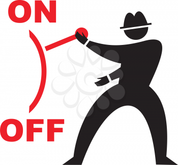 Royalty Free Clipart Image of a Man Flipping a Switch