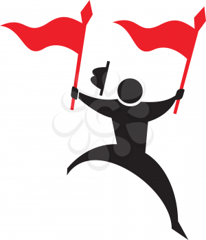 Royalty Free Clipart Image of a Running Man With Two Flags