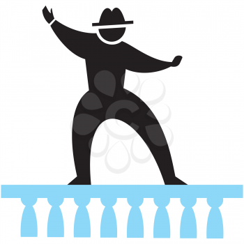 Royalty Free Clipart Image of a Man Walking on a Railing