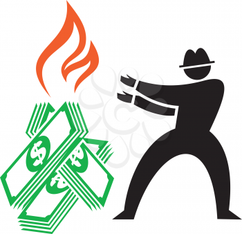 Royalty Free Clipart Image of a Man Burning Money