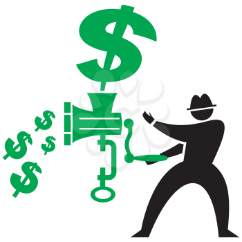 Royalty Free Clipart Image of a Man Churning Out Dollar Signs