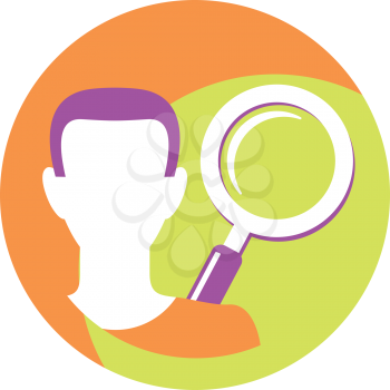Royalty Free Clipart Image of a Man's Head and a Magnifying Glass