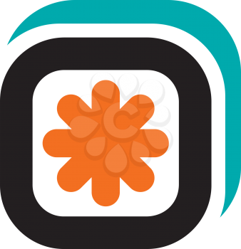 Royalty Free Clipart Image of an Orange Flower in Black and Aqua