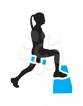 Royalty Free Clipart Image of a Woman Doing Step Aerobics With Weights