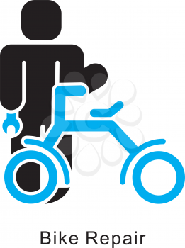 Royalty Free Clipart Image of a Man Fixing a Bike