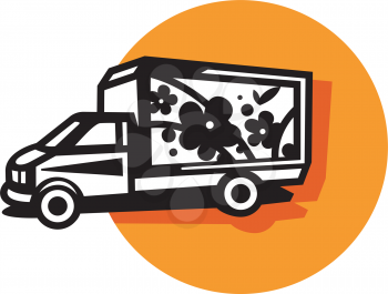 Royalty Free Clipart Image of a Truck With Flowers