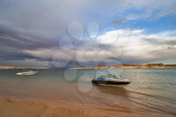 Royalty Free Photo of a Boat in Lake Powell