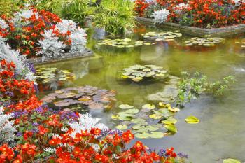 Royalty Free Photo of a Pond and Garden in Vancouver 