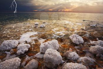 Royalty Free Photo of the Dead Sea During a Thunderstorm