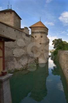Royalty Free Photo of a Fortress in Lake Leman