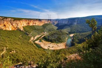 Royalty Free Photo of a Horseshoe River in a Canyon in Provence
