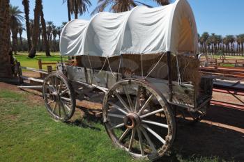 Museum open-air. Ancient vehicle of the first settlers in an oasis in Death Valley