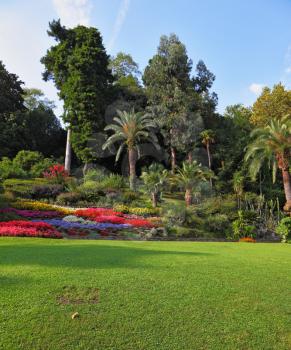 Wonderful vibrant flowerbeds in the park. Lake Como, Villa Carlotta

