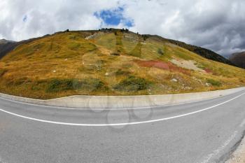 The magnificent mountain valley. Winding and dangerous road - the Serpentine. Photo taken by lens Fisheye
Italy, Dolomites